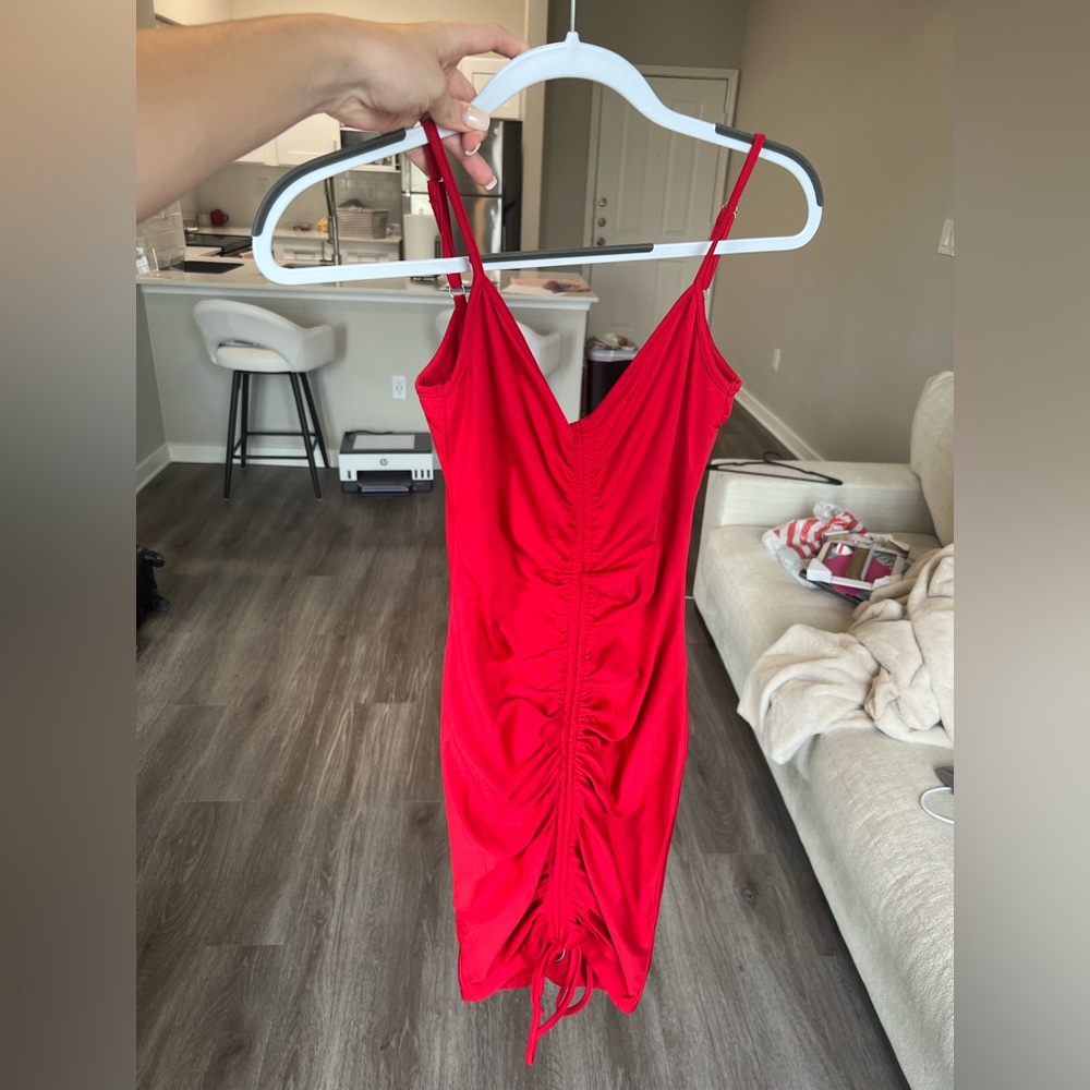 Red Ruched Bodycon Dress - Picture 3 of 8